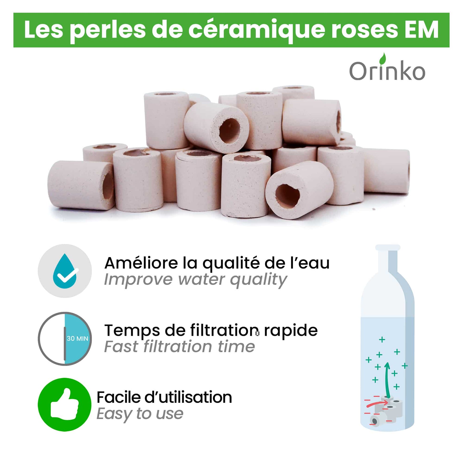 Lot 25 perles grises + 35 perles roses de céramiques EM - ORINKO - PBS - Naturopathie & Zéro déchet